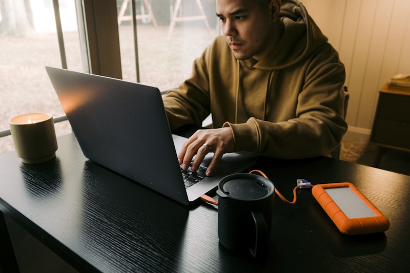 Person working on laptop computer earning money online from home