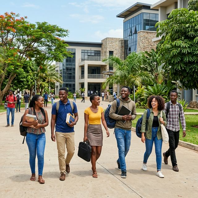University students walking on a Zambian campus