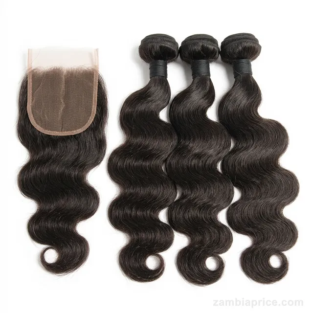 Brazilian Virgin Hair Bundles with 4x4 Closure in Zambia