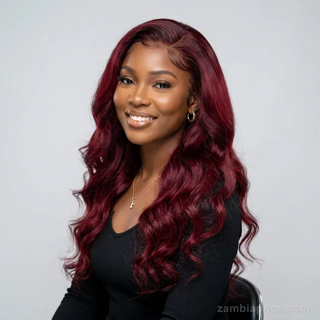 22" Burgundy Body Wave (13x4 HD Frontal) in Zambia