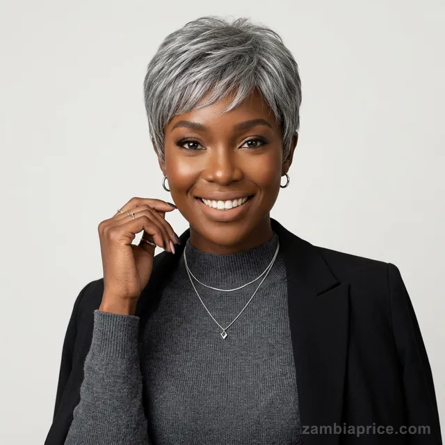 6" Grey / Silver Short Pixie Wig in Zambia